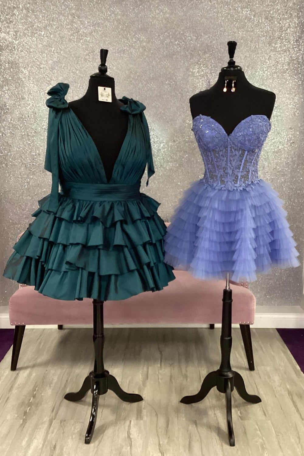 Blue Adustable Straps A-Line Tiered Homecoming Dress with Ruffles