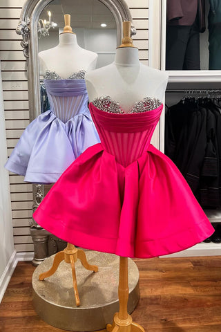 Lilac Strapless A-Line Satin Short Corset Homecoming Dress with Beading