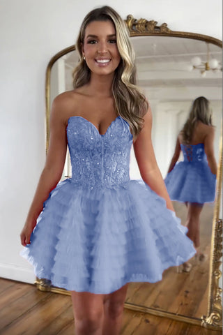 [Copy]Lilac Sweetheart A-Line Tulle Tiered Corset Homecoming Dress with Appliques