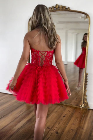 Lilac Sweetheart A-Line Tulle Tiered Corset Homecoming Dress with Appliques