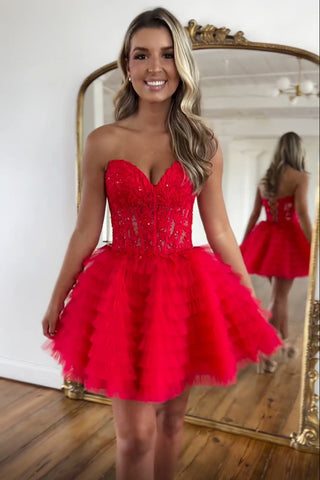 Lilac Sweetheart A-Line Tulle Tiered Corset Homecoming Dress with Appliques
