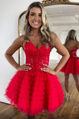 Lilac Sweetheart A-Line Tulle Tiered Corset Homecoming Dress with Appliques