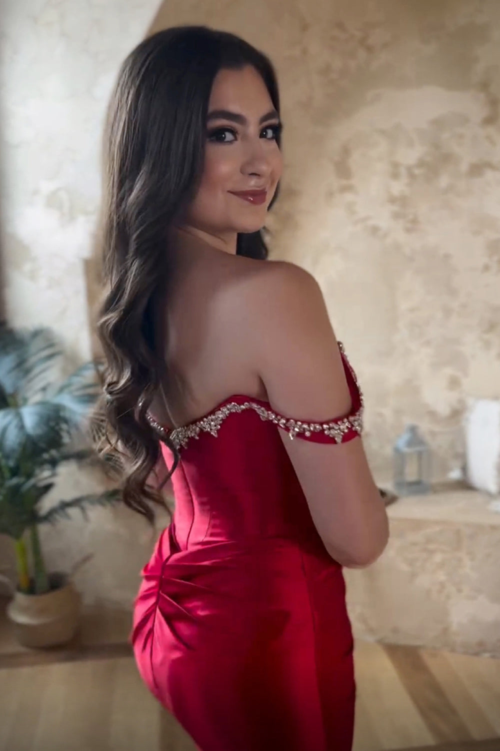 Trendy Red Off the Shoulder Ruched Satin Short Homecoming Dress with Beading