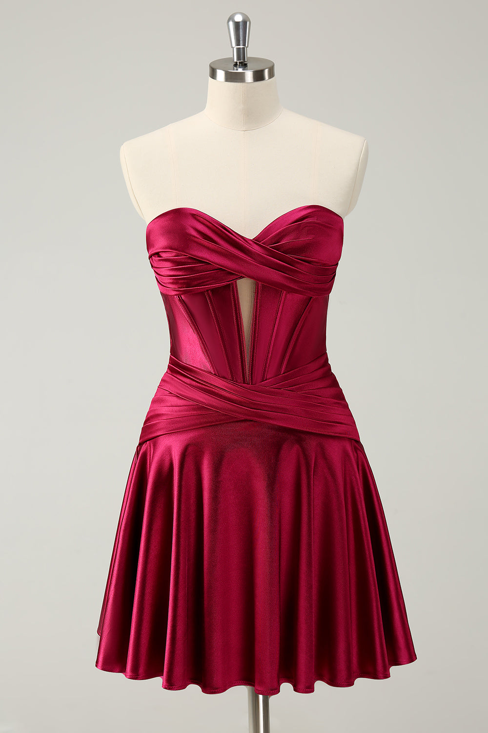 Burgundy Sweetheart A-Line Satin Corset Homecoming Dress