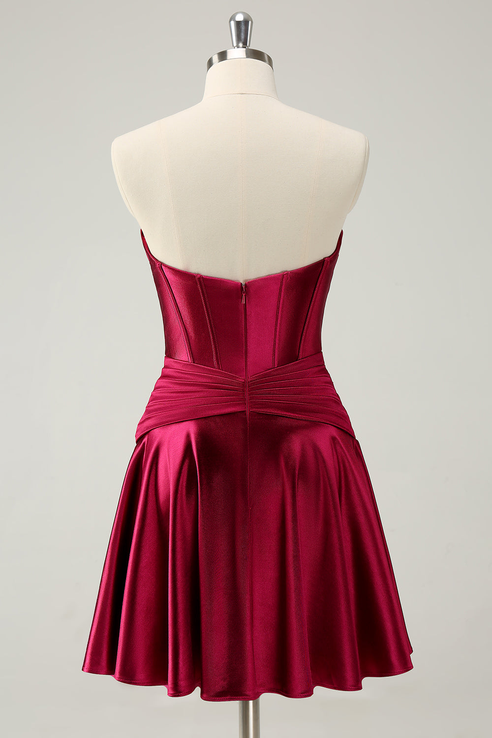 Burgundy Sweetheart A-Line Satin Corset Homecoming Dress