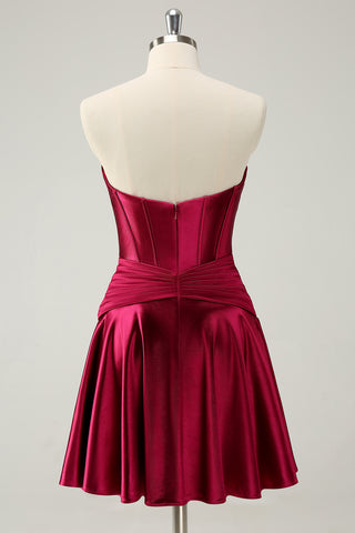 Burgundy Sweetheart A-Line Satin Corset Homecoming Dress