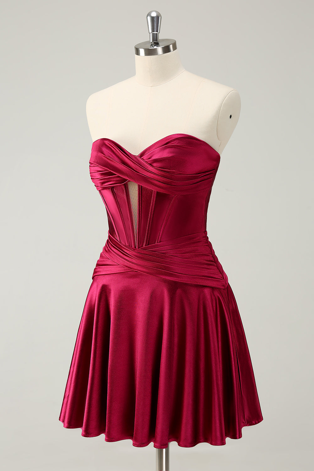 Burgundy Sweetheart A-Line Satin Corset Homecoming Dress