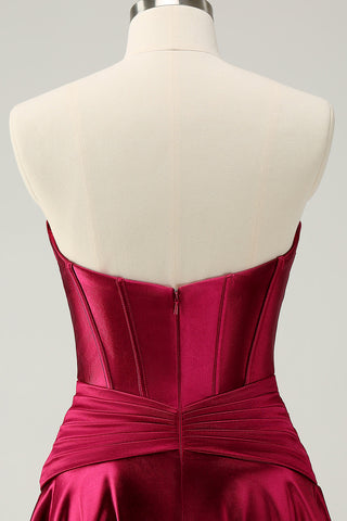 Burgundy Sweetheart A-Line Satin Corset Homecoming Dress
