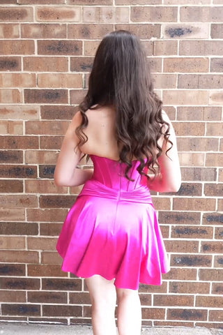 Burgundy Sweetheart A-Line Satin Corset Homecoming Dress
