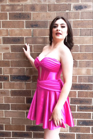 Burgundy Sweetheart A-Line Satin Corset Homecoming Dress