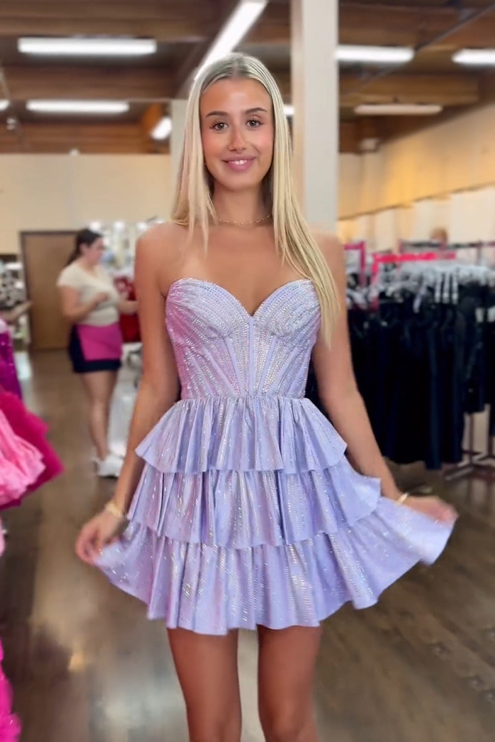 Grey Strapless A-Line Tiered Short Corset Homecoming Dress with Beading
