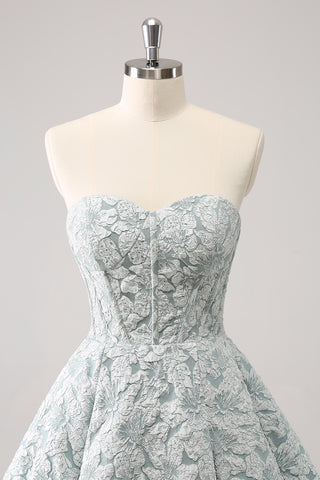 Grey Green Strapless A-Line Printed Corset Homecoming Dress 