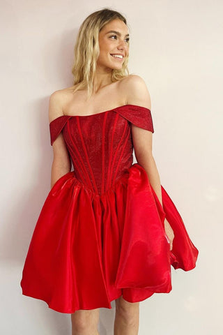 Blue Off the Shoulder A-Line Satin Corset Homecoming Dress with Beading