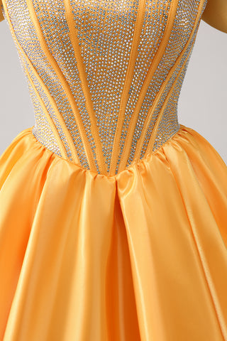 Blue Off the Shoulder A-Line Satin Corset Homecoming Dress with Beading