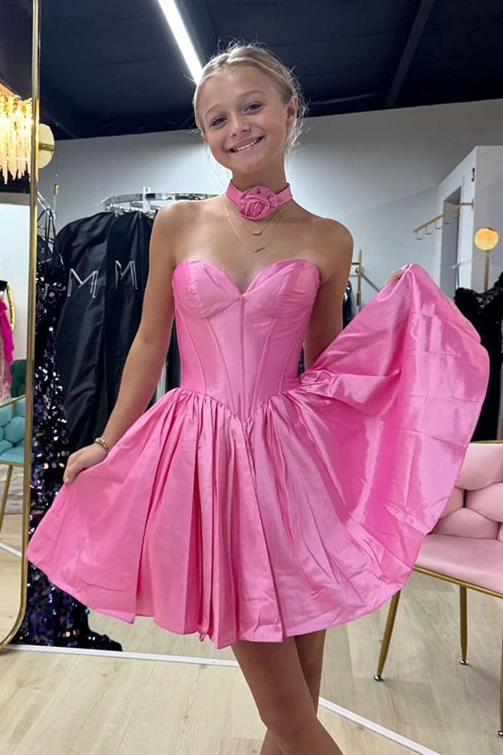 Fuchsia Strapless Satin A-Line Short Corset Homecoming Dress 