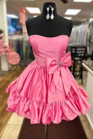 Dark Green Strapless A-Line Satin Short Homecoming Dress with Bow