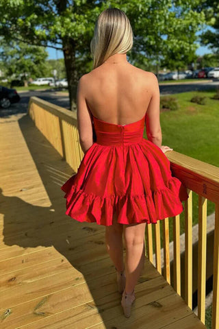 Dark Green Strapless A-Line Satin Short Homecoming Dress with Bow