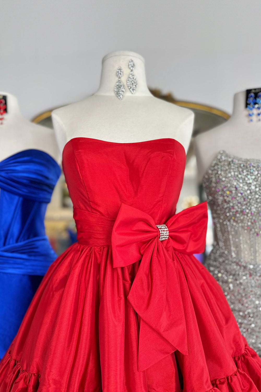 Dark Green Strapless A-Line Satin Short Homecoming Dress with Bow