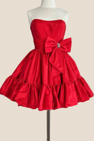 Dark Green Strapless A-Line Satin Short Homecoming Dress with Bow