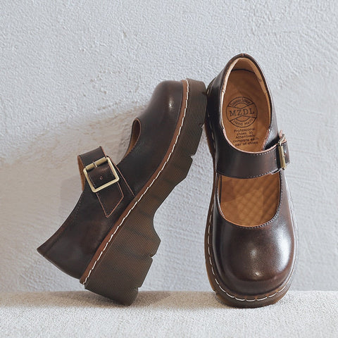 Neue Ankunft Japanischen Stil Vintage Schnalle Mary Janes Schuhe frauen Flachen Mund Casual Student Leder Schuhe Dicken Boden