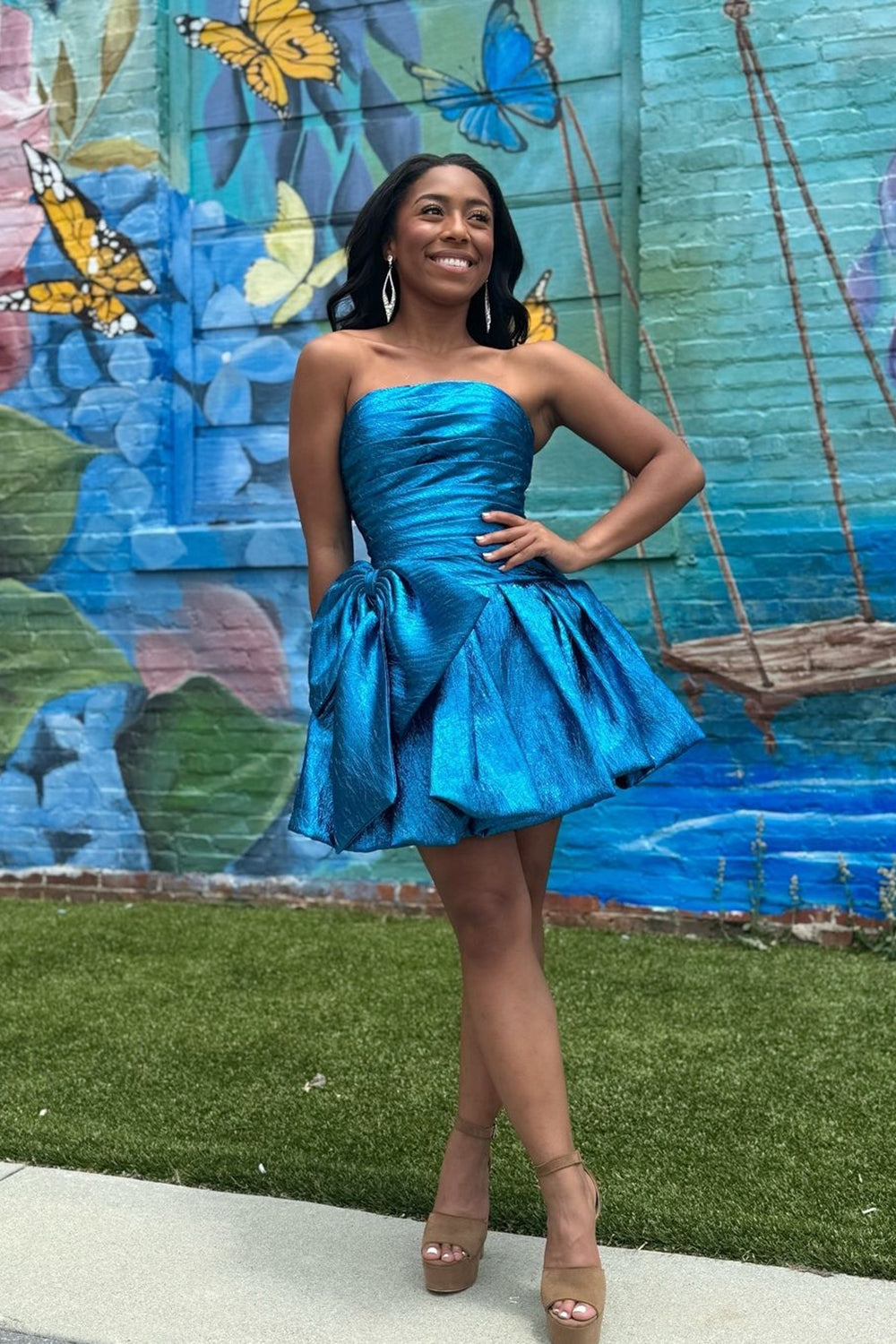 Purple A-Line Ruched Short Homecoming Dress with Bow