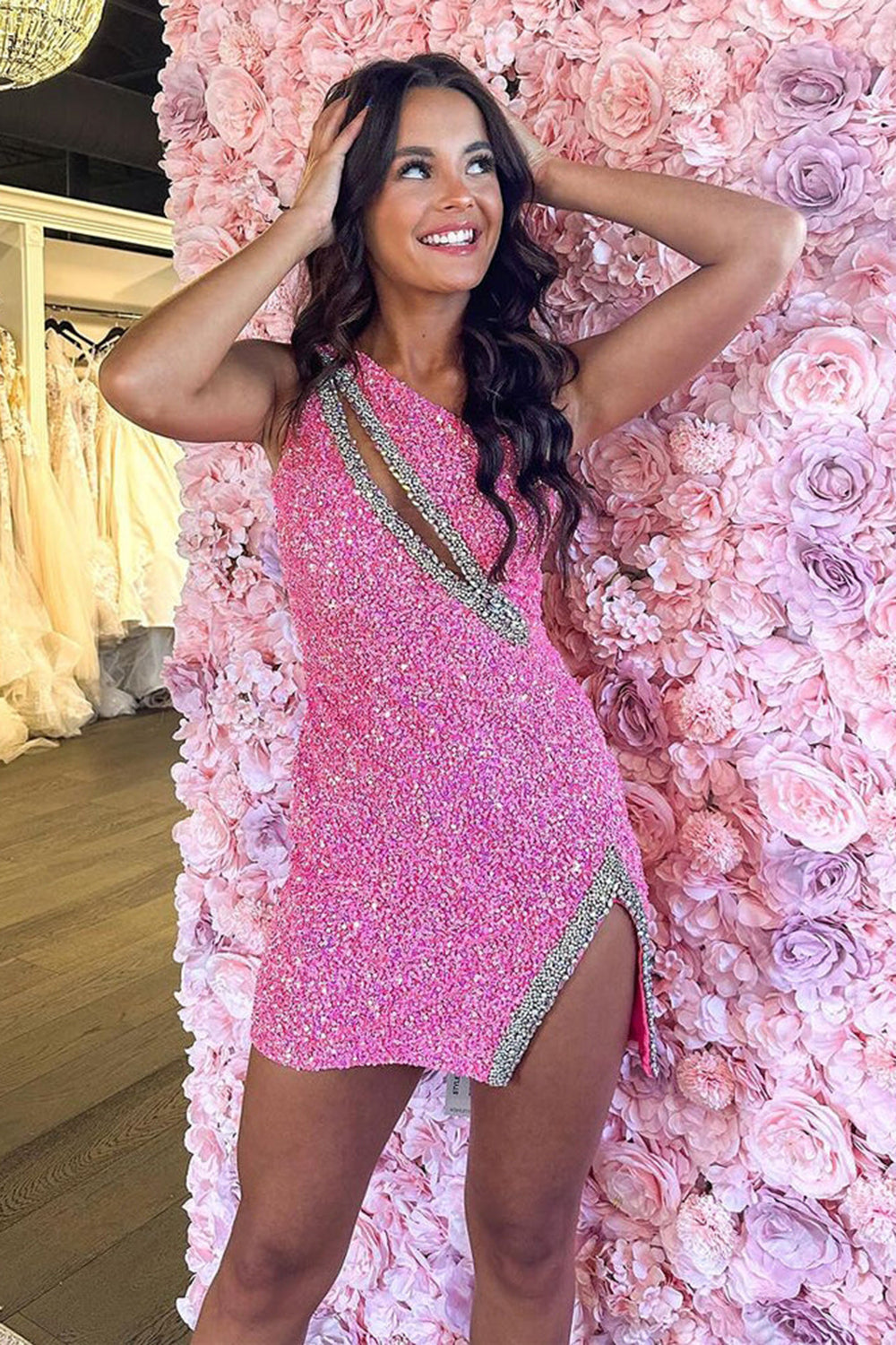 Sparkly Black One Shoulder Bodycon Sequins Short Homecoming Dress