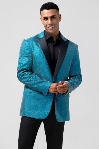 Glitter Peacock Blue Peak Lapel 2 Pieces Prom Men's Suits