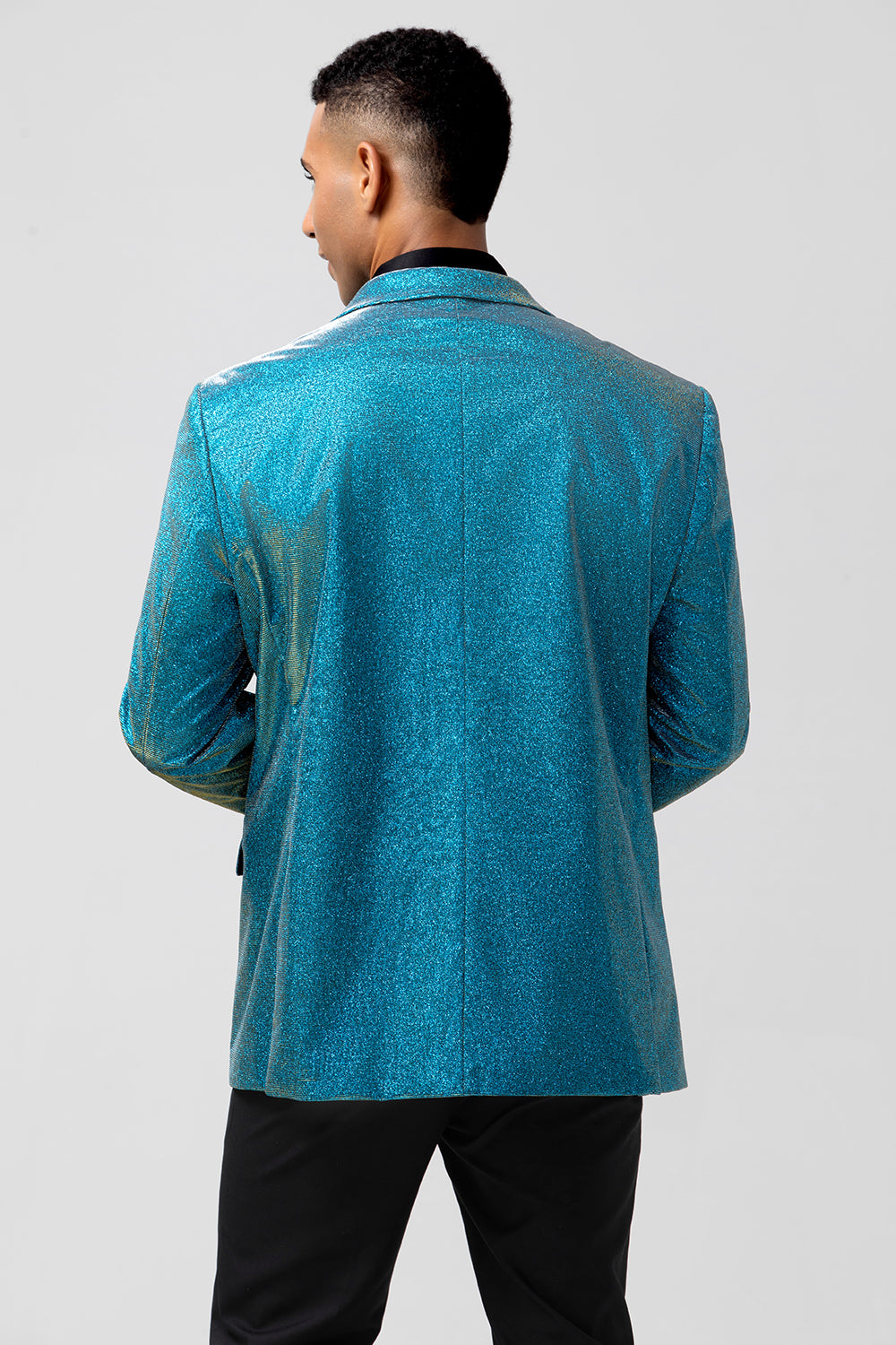 Glitter Peacock Blue Peak Lapel 2 Pieces Prom Men's Suits