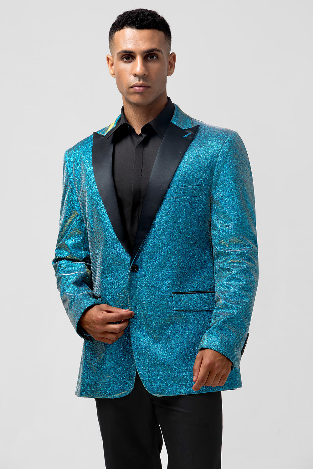 Glitter Peacock Blue Peak Lapel 2 Pieces Prom Men's Suits