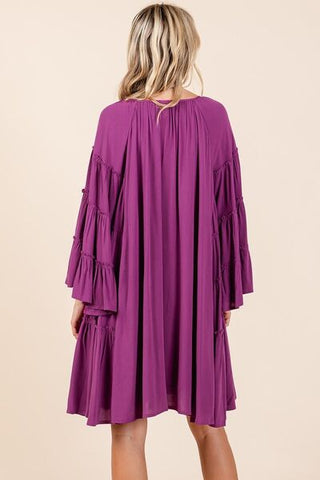 Frill Tie Neck Bell Sleeve Resort Dress