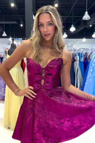 Fuchsia Sweetheart A-Line Short Homecoming Dress with Bow
