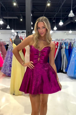 Fuchsia Sweetheart A-Line Short Homecoming Dress with Bow