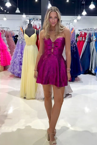 Fuchsia Sweetheart A-Line Short Homecoming Dress with Bow