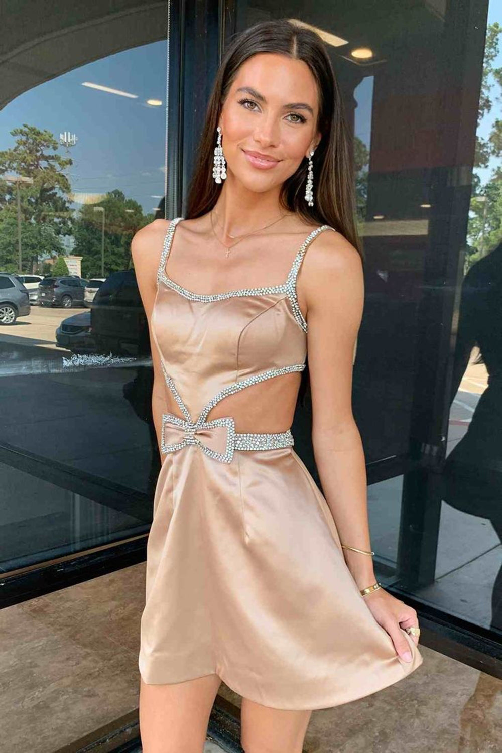 Sparkly Fuchsia Spaghetti Straps A-Line Short Homecoming Dress with Beading