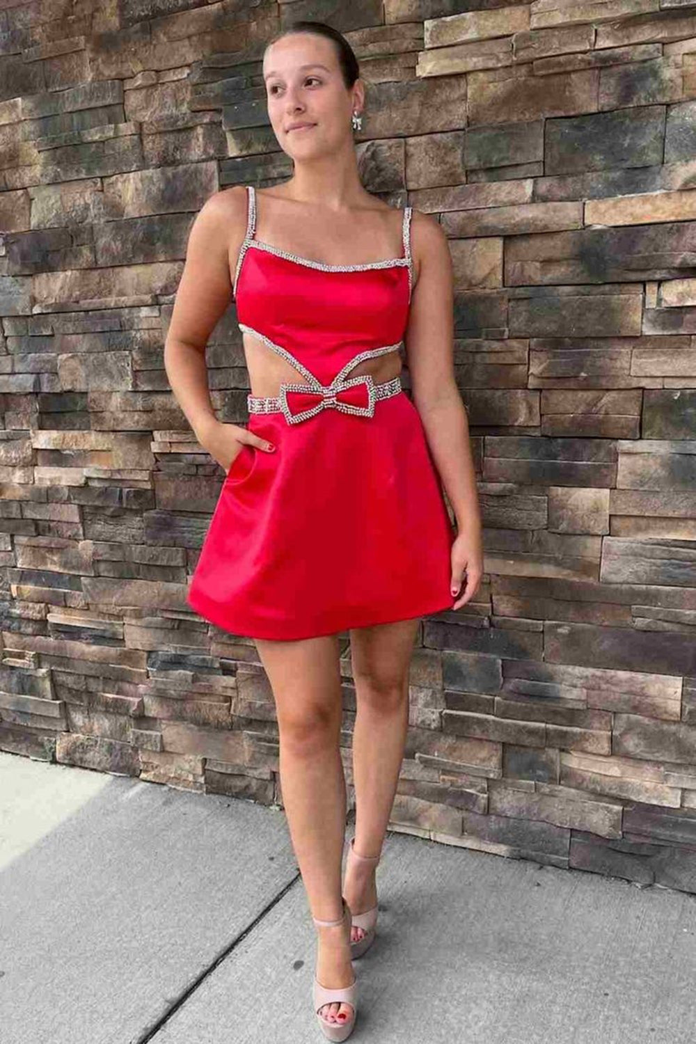 Sparkly Fuchsia Spaghetti Straps A-Line Short Homecoming Dress with Beading