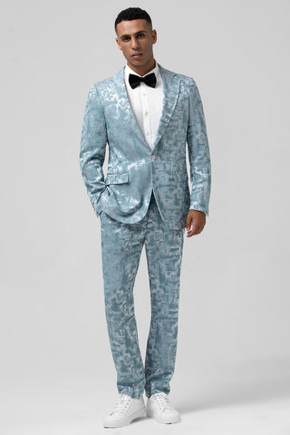 Light Blue Notched Lapel One Button 2 Pieces Men's Suits