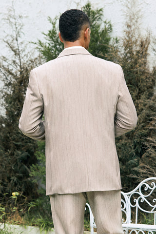 Ivory Peak Lapel Pinstripe 3 Pieces Formal Prom Men's Suits