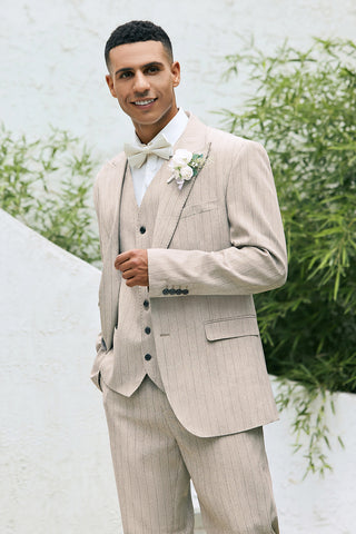 Ivory Peak Lapel Pinstripe 3 Pieces Formal Prom Men's Suits