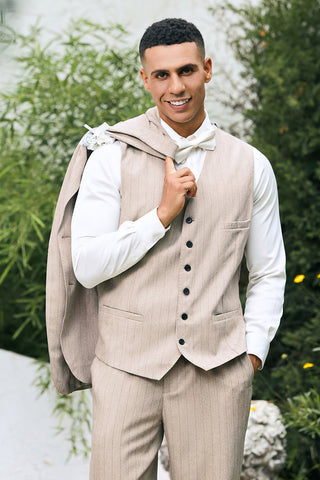 Ivory Peak Lapel Pinstripe 3 Pieces Formal Prom Men's Suits