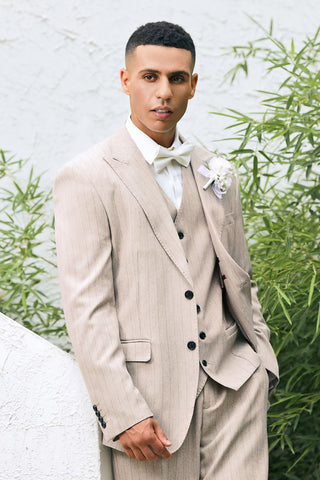 Ivory Peak Lapel Pinstripe 3 Pieces Formal Prom Men's Suits