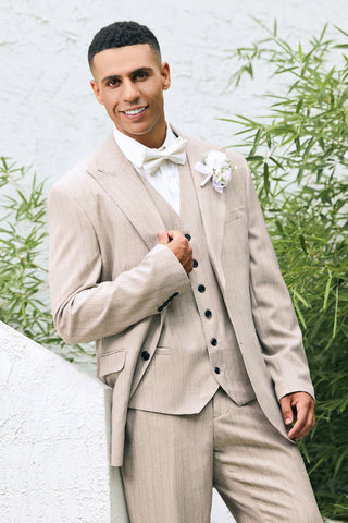 Ivory Peak Lapel Pinstripe 3 Pieces Formal Prom Men's Suits