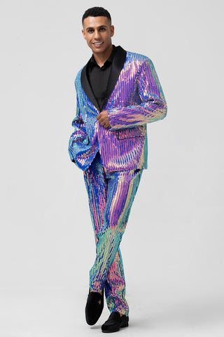 Sparkly Purple Sequins Shawl Lapel 2 Pieces Prom Men's Suits