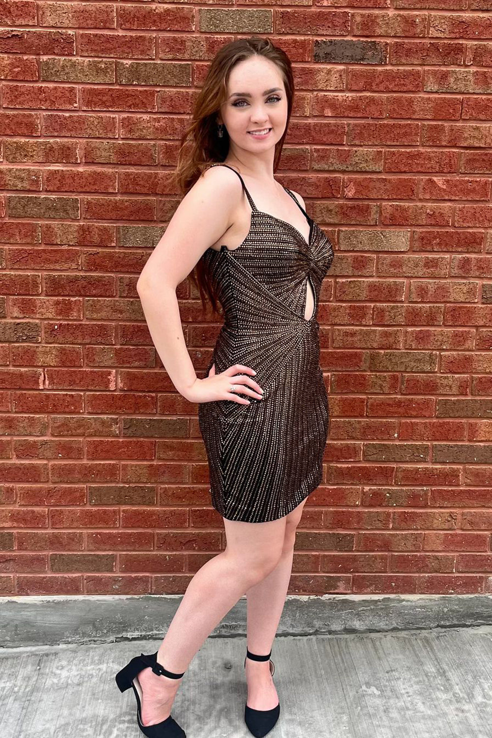 Sparkly Black Spaghetti Straps Beaded Bodycon Short Homecoming Dress 