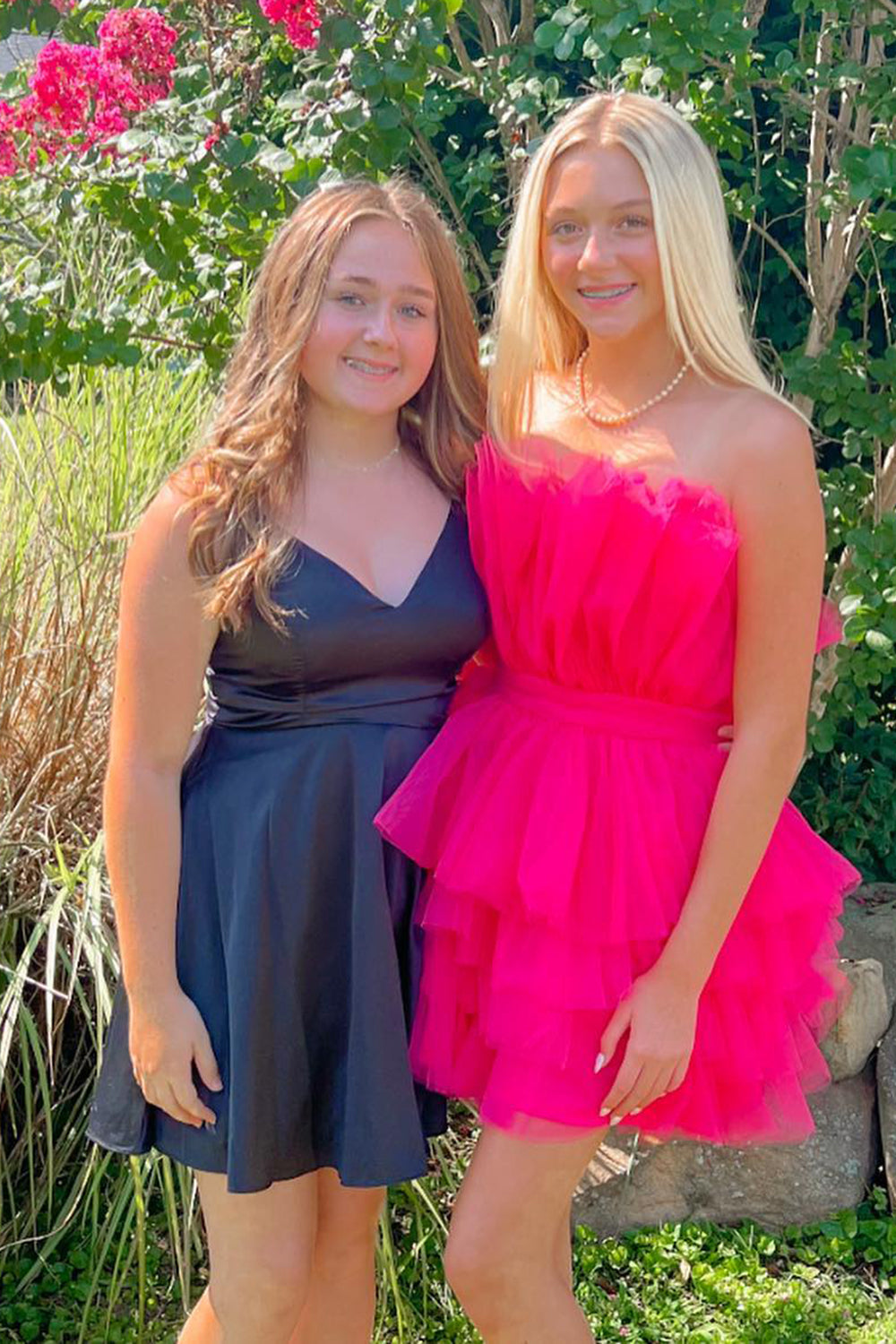 Fuchsia Strapless A-Line Tulle Tiered Short Homecoming Dress 