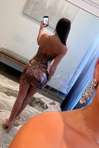 Gold Metallic Sweetheart Bodycon Corset Homecoming Dress 