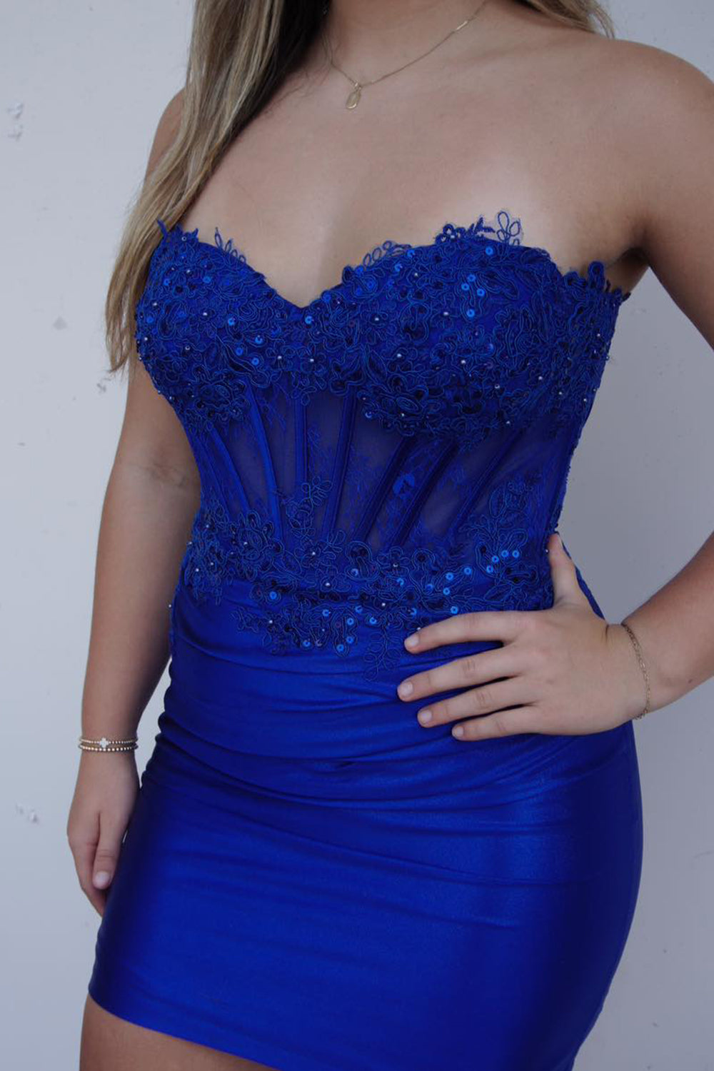 Fuchsia Strapless Bodycon Satin Short Corset Homecoming Dress with Appliques