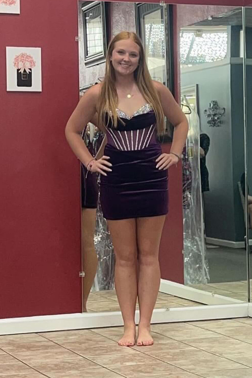 Dark Purple Strapless Bodycon Ruched Corset Short Homecoming Dress