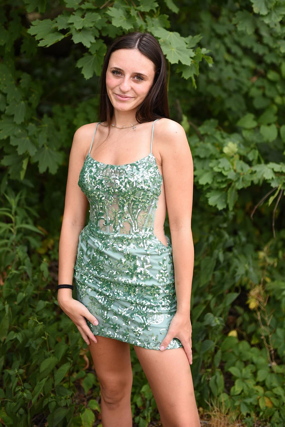 Sparkly Light Green Spaghetti Straps Sequins Bodycon Short Homecoming Dress 