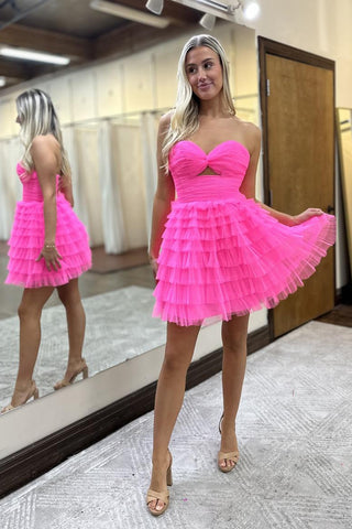 Navy Strapless A-Line Tulle Tiered Short Homecoming Dress 