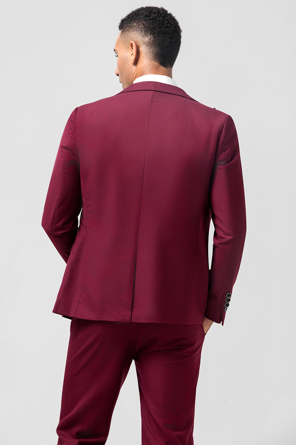 Burgundy Peak Lapel Slim Fit 3 Pieces Formal Prom Men's Suits